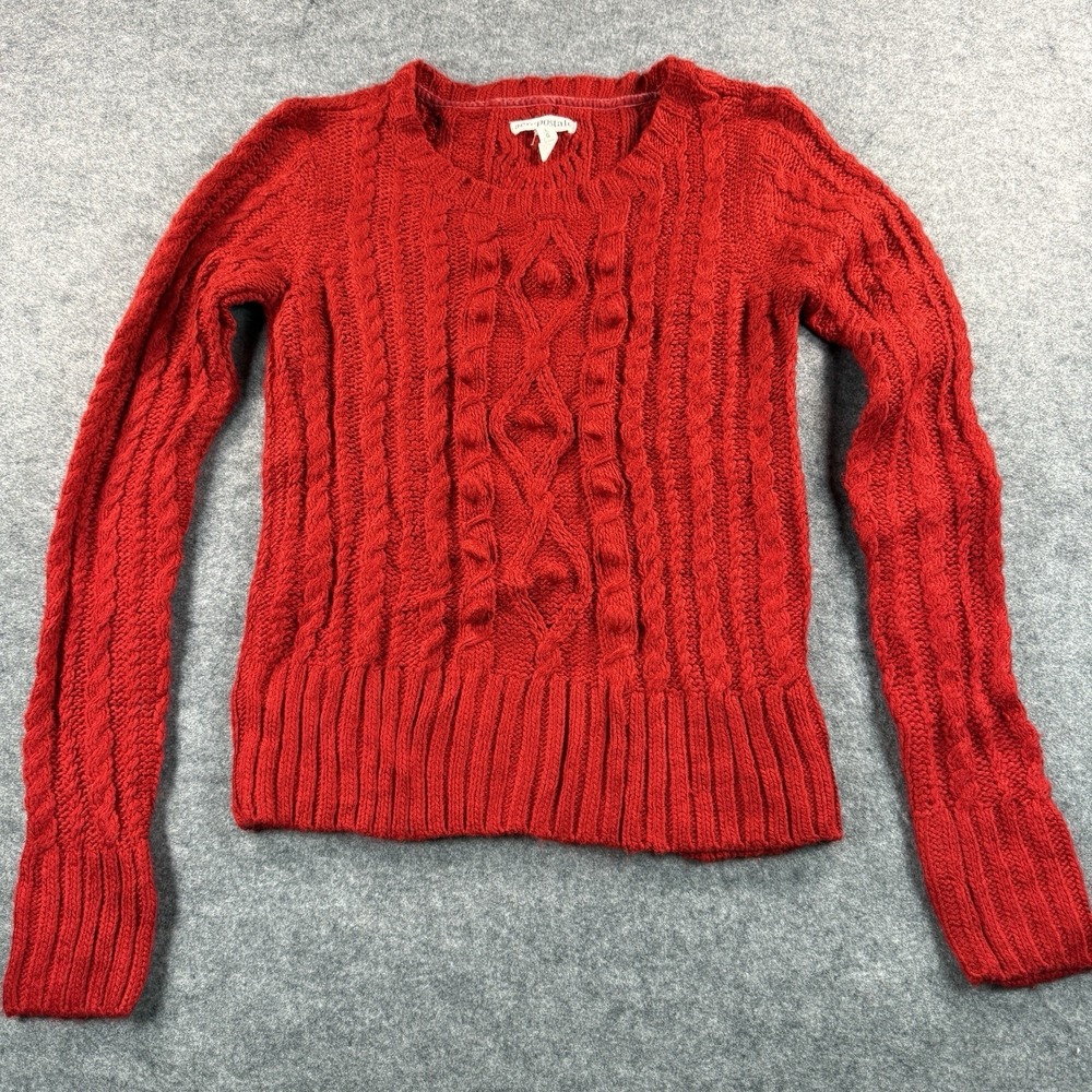Aeropostale Cable Knit Sweater Womens Large Red Chunky Long Sleeve Casual Basic